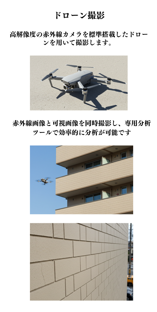 ドローン撮影と分析作業は資格をもつ専任者が行います